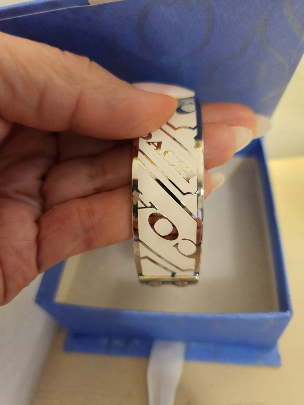 COACH Silver Logo Bangle Bracelet - Picture 8 of 8